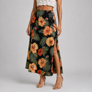 Falda Maxi Hawaiana Personalizada para Mujer, Otoño, Estampado Floral Tropical, Estilo Playero, Casual, Ligera, 100% Algodón, Venta al Por Mayor - Product Image 1