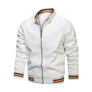Veste en cuir véritable zippée décontractée pour homme, automne-hiver, à carreaux/uni, coupe-vent écologique, style streetwear, vente directe en gros - Product Image 3