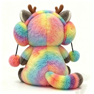 Orejeras de pompón personalizadas con diseño de ciervo de peluche, suaves orejeras de pompón de ciervo de peluche con efecto tie-dye arcoíris, temática de bosque arcoíris - Product Image 4
