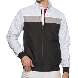 Men's White <b>Black</b> Color Block Bomber Jacket Stand Collar Zip Up Windproof Lightweight Winter Wear <b>Windbreaker</b> - Product Image 1