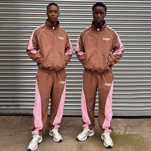 Custom Plain Streetwear 2 Pieces Sports Running <b>Track</b> Suit Nylon Reflective Piping Windbreaker <b>Jackets</b> and Jogger Tracksuit Set - Product Image 1