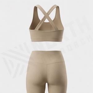 Ensemble de yoga deux pièces sans couture en nylon et élasthanne pour femme, taille haute, respirant, grandes tailles, avec logo personnalisé, marque privée - Product Image 2