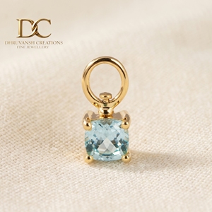 Colgante minimalista de oro macizo de 14 quilates con amuleto de Yag Paraiba azul cultivado en laboratorio, joyería fina para mujer, para pulsera o collar. - Product Image 4