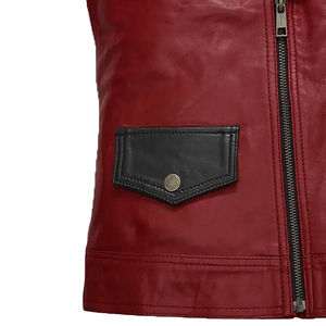 Men's Punk Rock Red PU Leather Vest Slim Fit Motorcycle Biker Sleeveless Jacket Contrast Color Zipper Waistcoat Streetwear - Product Image 5