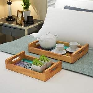 Juego de 2 bandejas de madera impresas de alta calidad, plato de madera hecho a mano con asas, bandeja decorativa para servir postres - Product Image 1