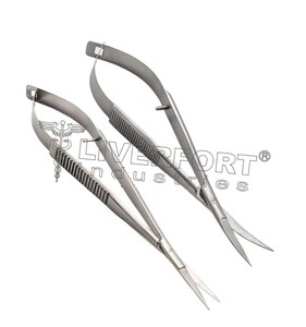 Juego de microtijeras Castroviejo al por mayor, curvas y rectas, de 4.5 pulgadas, con acción de resorte, tijeras quirúrgicas manuales plateadas, certificadas CE - Product Image 4