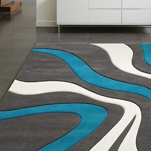 Modern Hand Tufted Wool Rug Luxury Teal Blue Gray Abstract Area Rug Modern Cozy Rug Designer Living Room Rug Home Decor Rug - Product Image 4