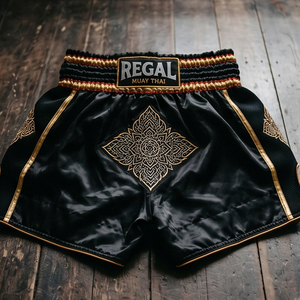 Shorts de Muay Thai Personalizados Unisex, Dorado y Negro, con Impresión por Transferencia de Calor, para Hombre y Mujer - Product Image 2