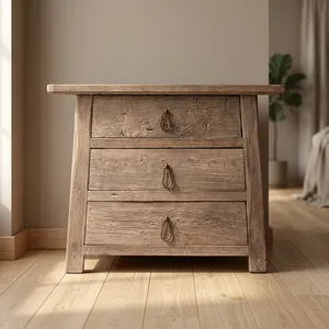 Rustic Solid <b>Wood</b> <b>Chest</b> of Drawers with 3 Drawers Antique Finish Storage Cabinet Living Room Furniture - Product Image 2
