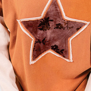 Premium Quality Women’s Orange V Neck Long Sleeve <b>Patchwork</b> Top Star Applique Floral Panel Casual Fall Blouse women's <b>shirt</b> USA - Product Image 5