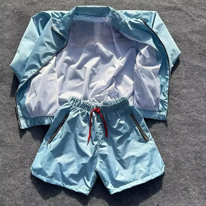 Custom <b>Mens</b> Nylon Windbreaker <b>Jacket</b> Shorts Set Lightweight Tracksuit OEM Private Label Hoodies Set Supplier - Product Image 6