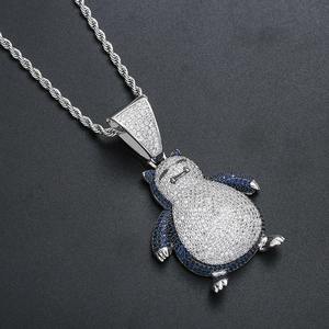 Collier pendentif en or avec diamants glacés, forme d'animal de dessin animé mignon, style hip-hop, cadeau de fête, pendentif de luxe. - Product Image 2