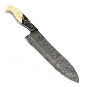 Custom Hand Forged Damascus Chef <b>Knife</b> with Leather Sheath Resin <b>Bone</b> <b>Handle</b> Professional Kitchen <b>Knife</b> OEM ODM Wholesale - Product Image 4