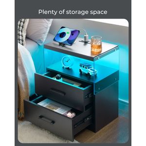 <b>Bedside</b> <b>Table</b> Nightstand with LED Lights Adjustable Light Colors 2 Drawers <b>Black</b> - Product Image 5