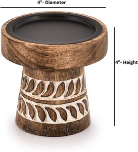 Portavelas Redondo de Madera con Patrón de Hojas Talladas, Acabado Marrón, Decoración Hecha a Mano para el Hogar, Diseño Personalizable, Impresión en 1 Color - Product Image 4