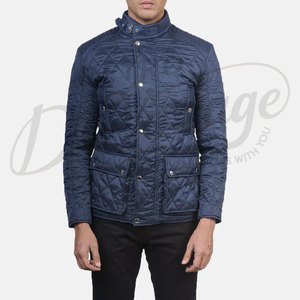 Veste matelassée bleu marine pour homme, coupe ajustée, légère, rembourrée, classique, décontractée, zippée, pour l'hiver. - Product Image 4