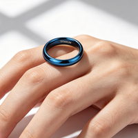 Bague en titane bleu de 2 mm, ultra-fine et polie, pour homme et femme, bijoux minimalistes en gros