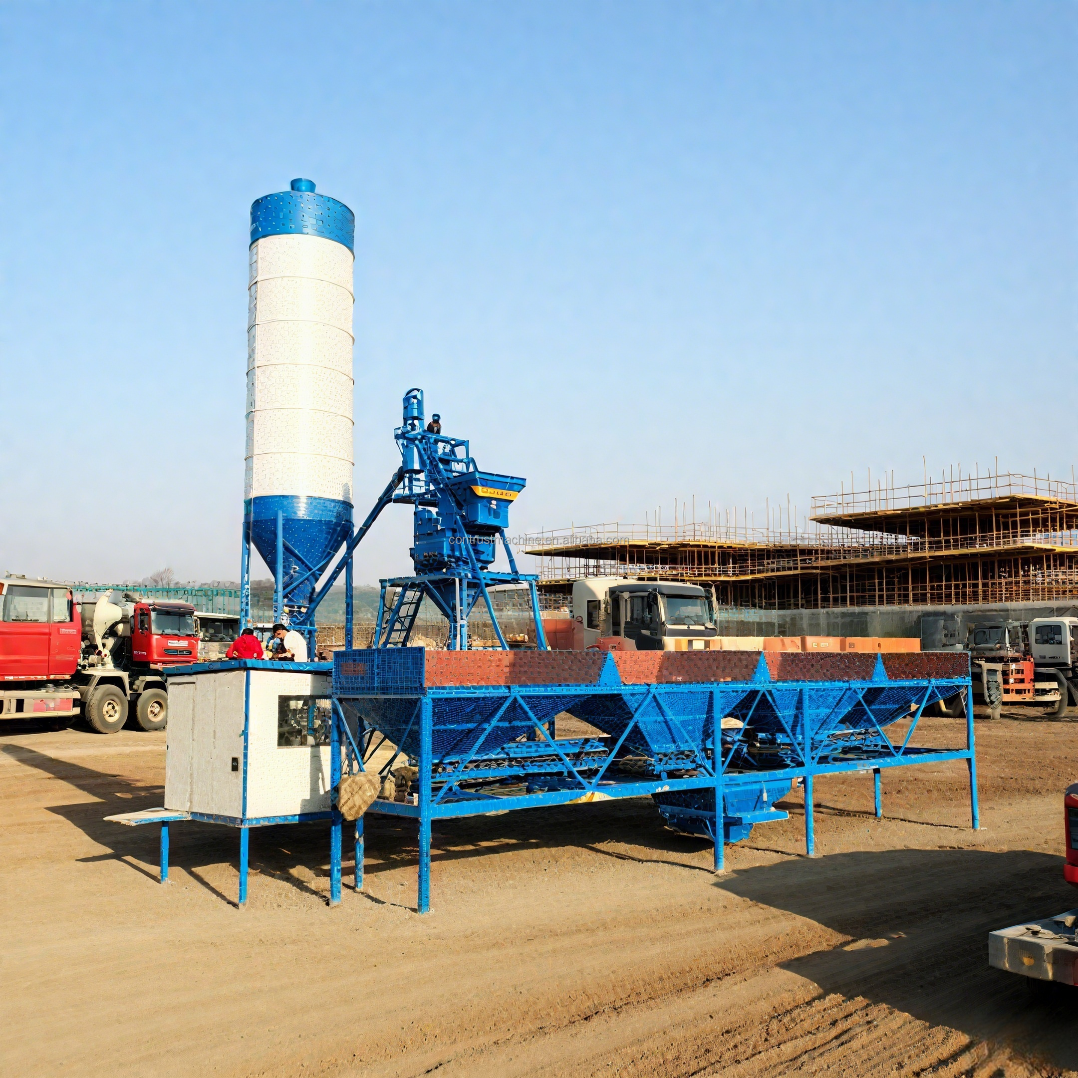 Modern Central Mix Concrete Batch Plant 3 in One Concrete Batching Plant With Cement Silo Protect Environment for Sale