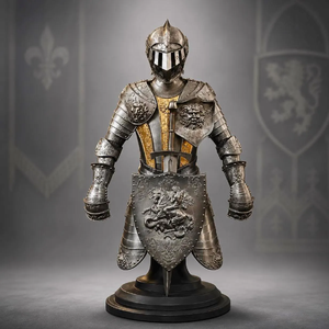 Figurine de chevalier en armure argentée métallique, inclinée et lisant un petit livre, décoration unique, disponible à prix de gros. - Product Image 5
