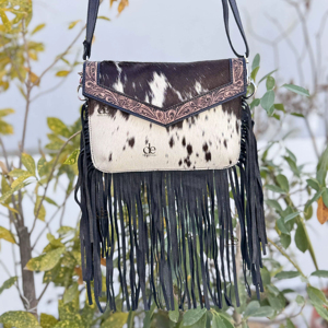 Nouveauté : Sac à franges en cuir de vachette véritable, sac bandoulière en cuir travaillé à la main, sac bohème gypsy fait main, sacs multi-usages - Product Image 1