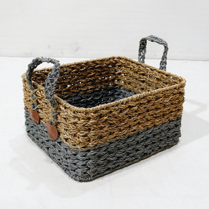 Artex Dong Thap Seagrass Storage Basket Organizer <b>Box</b> with Handles Two Tone Set - Product Image 6