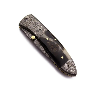 Cuchillo de Bolsillo Burraq Hecho a Mano con Acero de Damasco de 7 Pulgadas, Grado Industrial, Mango de Madera, Funda de Cuero, para Regalos y Uso en Exteriores - Product Image 4