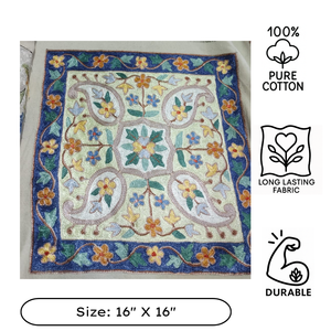 Premium <b>Green</b> Square Kashmiri Aari Hand Embroidered cushion <b>cover</b> 16" Cotton pillow <b>cover</b> silk thread Cat design eco friendly - Product Image 3