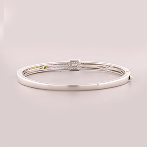Women's Rhodium Plated Tibetan <b>Silver</b> <b>Bangle</b> With Round Brilliant Cut Diamond Channel Setting Geometric Classic <b>Bracelet</b> - Product Image 1