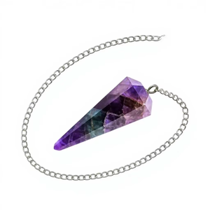 Péndulo de amatista pulida de moda con cadena de plata, el mejor estilo Feng Shui, piedra artesanal para equilibrar chakras - Product Image 2