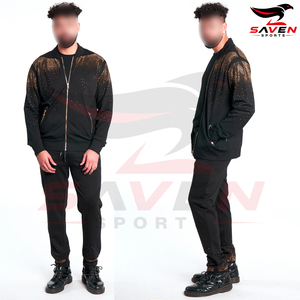 Top Product Black Gold Rhinestone Tracksuit Mens Full Zip Jacket <b>Sweatpants</b> <b>Set</b> Wholesale Mens Luxury Rhinestone Tracksuit <b>Set</b> - Product Image 6