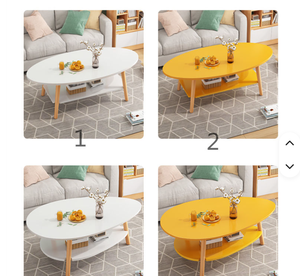 Table basse vintage en cuir, ovale, en chêne clair, minimaliste, à deux niveaux, avec étagère de rangement et pieds en bois évasés, moderne - Product Image 6