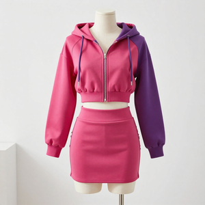 Women 2 Piece Hoodie Skirt Set Cropped <b>Zip</b>-<b>Up</b> <b>Jacket</b> and Mini Skirt Matching Tracksuit Autumn Outfit with OEM ODM Customization - Product Image 5