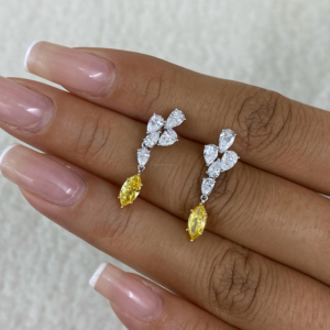Yellow Marquise & White Pear Cut Diamond Earrings in White Gold Elegant Two <b>Stone</b> Drop Earrings for Women Luxury Fine Jewelry - Product Image 4