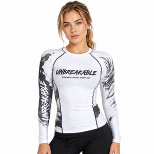 <b>Women</b> Gym Wear <b>Rash</b> <b>Guard</b> Top Sublimation Printed Crew Neck Compression Top Ladies Breathable Workout Base Layer Tee - Product Image 1