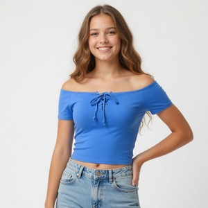 Top Corto para Mujer, Manga Corta, Transpirable, Antiencogimiento, Secado Rápido, Tejido de Punto de Poliéster/Algodón, Estilo Casual, Diseño Liso, Corte Regular - Product Image 1