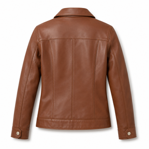 Brown Classic Collar Sheep Leather Breathable Eco-Friendly Winter Women's Quilted <b>Biker</b> <b>Jacket</b> with Stand & Detachable Collar - Product Image 2