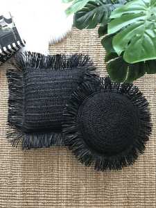 Boho Vintage Black <b>Square</b> Raffia Cushion Cover With Fringes Boho <b>Pillow</b> Cover For Outdoor & Indoor Decor At Cheap Price - Product Image 4