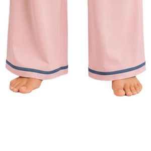 Ensemble pyjama court à manches longues pour femme, rose et bleu, avec broderie cœur, en coton doux tricoté, pantalon large, personnalisable OEM - Product Image 4