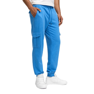 Pantalon de jogging cargo bleu pour homme, taille élastique avec cordon de serrage, décontracté, multi-poches, en coton mi-lourd, idéal pour le printemps - Product Image 1