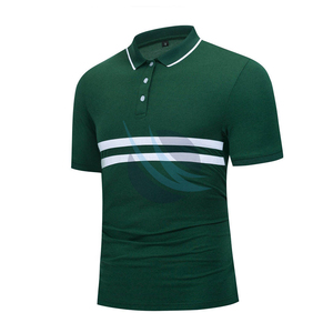 Men's Green Short Sleeve <b>Polo</b> <b>Shirt</b> Knitted Striped Casual Style with White Trim - Product Image 3