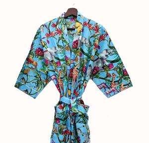 Kimono en coton imprimé floral oiseau Peignoir fait main pour femmes Peignoir Boho Kimono nuptiale pour femmes - Product Image 2