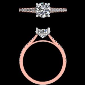 Bague de fiançailles en diamant rond brillant avec alliance assortie en or massif, ensemble de bijoux de mariée sertis à la main - Product Image 3