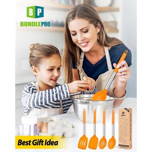 Set di 4 Utensili da Cucina in Silicone Senza BPA, Spatole Grandi Antiaderenti Resistenti al Calore, Cucchiai Forati, Set Essenziale per la Cucina - Product Image 2