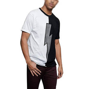 T-shirt personnalisé en gros pour homme avec strass, motif graphique bicolore, style streetwear, brillant, scintillant, à manches courtes en coton - Product Image 4