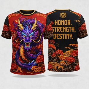 Camiseta Ajustada de Manga Corta para Hombre, Estampado por Sublimación, Diseño Floral de Dragón, Ropa Deportiva de Poliéster - Product Image 1