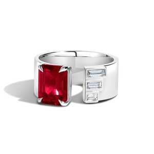 Custom Emerald Cut Gemstone Statement Ring 10K 14K 18K Solid Gold Open <b>Gap</b> Wide Cigar Band For Women Everyday Wear Factory Price - Product Image 3