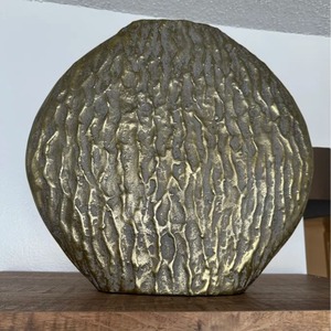 Bronze Tabletop <b>Vase</b> with Vertical Textured Pattern Rustic Gold Finish Decorative Sculpture for Home Interior for Home Decor - Product Image 5