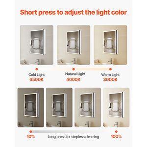 20 X 28 Recessed Wall Mount Lighted 3-Color Dimmable LED Bathroom Medicine Cabinet with <b>Mirror</b> Se - Product Image 3