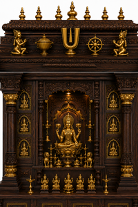 Mandir en teck sculpté à la main Mahalaxmi de qualité supérieure pour salle de prière, tiroirs et armoires de temple hindou traditionnels sculptés à la main et durables - Product Image 3