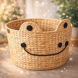 Cesta de Almacenamiento de Ratán con Asa, Forma Redonda, para Sala de Estar, Organizador Multiusos, Cesta Tejida a Mano - Product Image 1